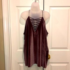 Express Velvet Purple Tank Top Criss-Cross Front
